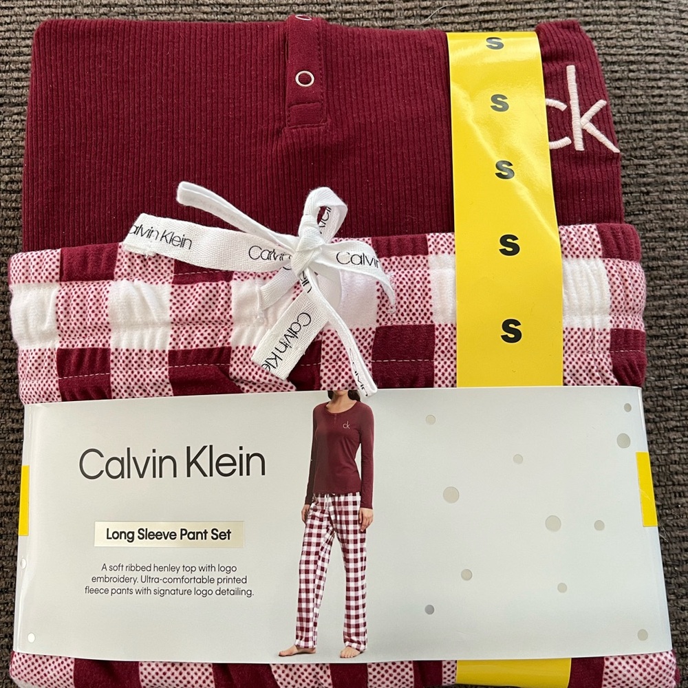 Calvin Klein Maroon, White Fleece Bottoms, Soft Ribbed Long Sleeve Loungewear